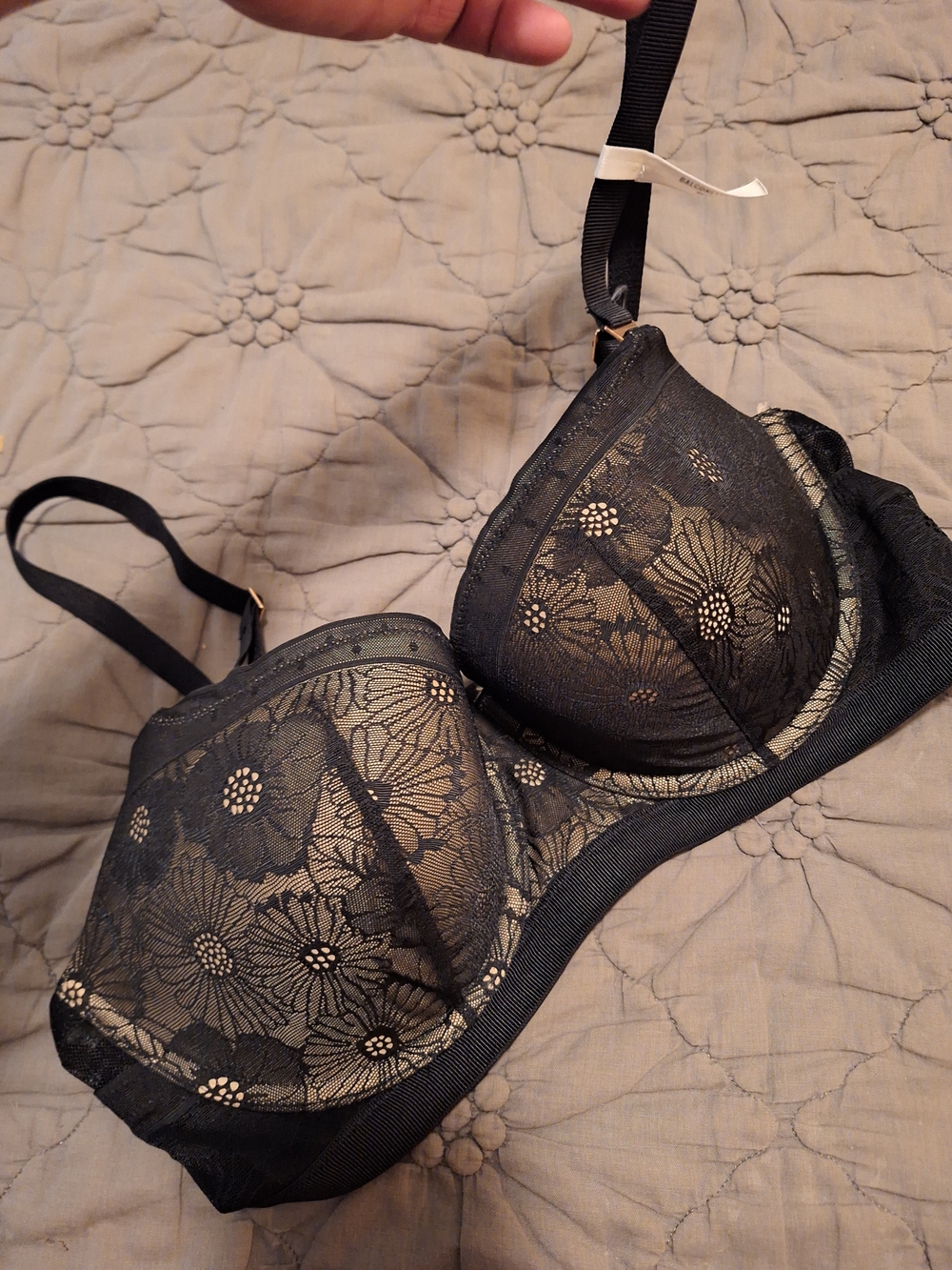 aerie Black Lace Floral Underwire Bra with Nude Lining